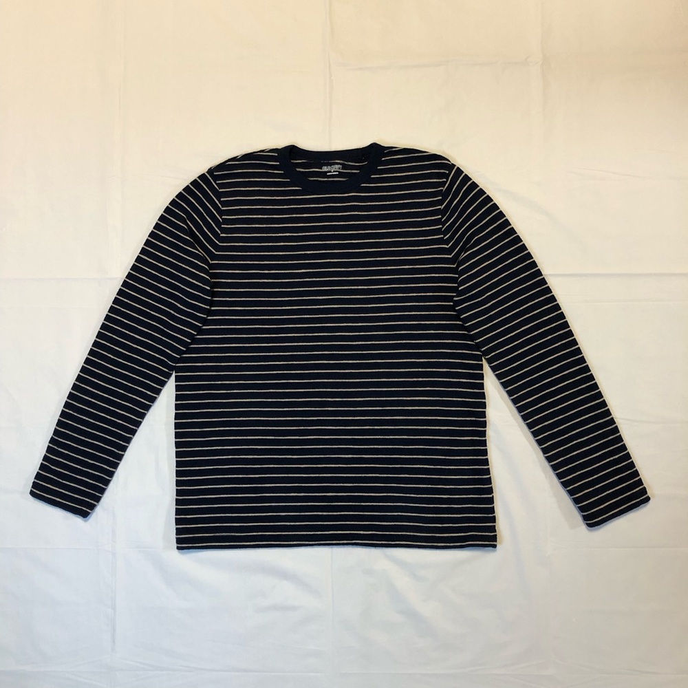 Old Navy Men’s Textured Long Sleeve Navy Blue & White Striped Shirt size S